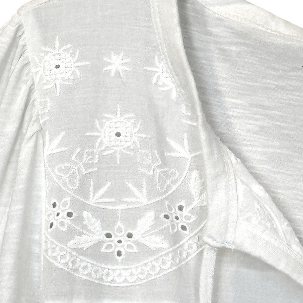 Lucky Brand White Embroidered Peasant Top Sz M 100% Cotton Boho Coastal NWT - Picture 3 of 10